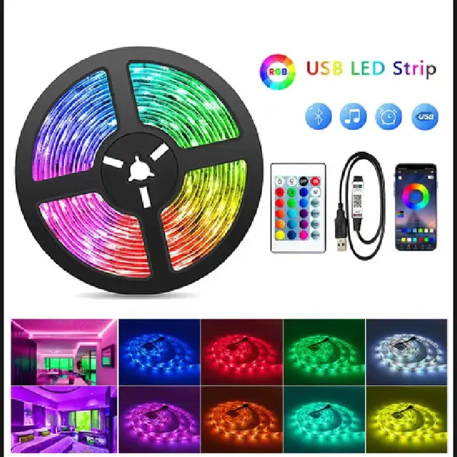 5m Best Quality LED Strip Light With 5050 RGB With 24Keys Remote/Bluetooth App Control/3Keys USB Cable