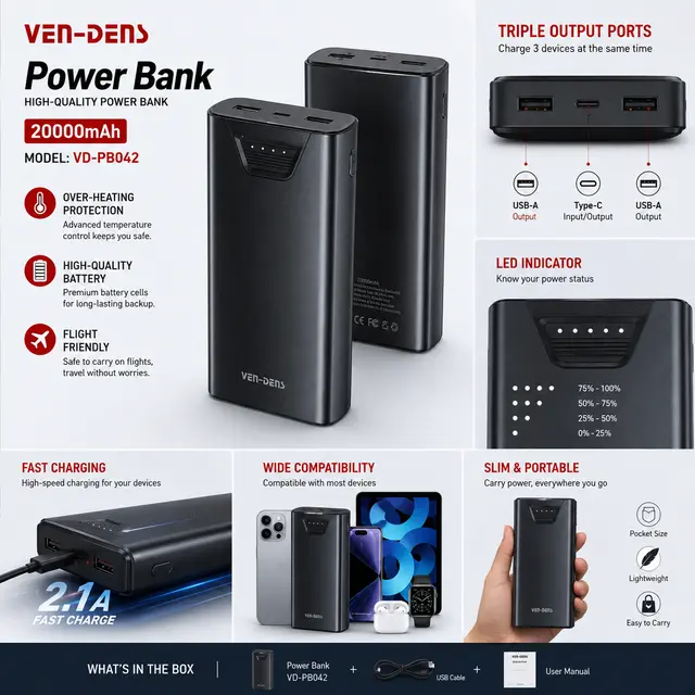 Ven-Dens 20000mAh Power Bank 🔋⚡